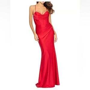 NWT Aqua Bloomingdale's Satin Corset Red Maxi Dress 10